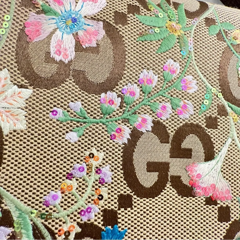 GUCCI Jumbo GG Floral Embroidered 1955 Authentic Horsebit Shoulder Bag - Picture 8 of 10